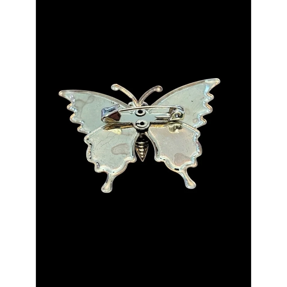 vintage Butterfly Brooch Pin Broach Enameled Sparkle Multi colored gold tone